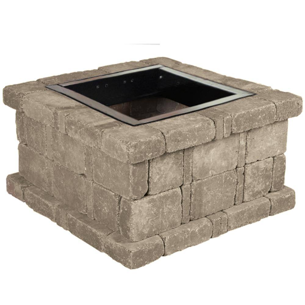 Pavestone RumbleStone 38.5 in. x 21 in. Square Concrete Fire Pit Kit No. 3 in Greystone RSK50534