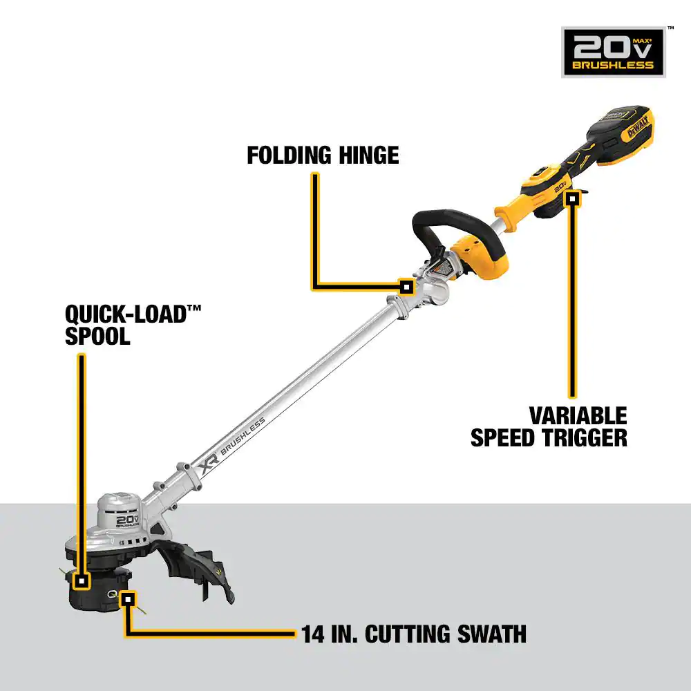 DEWALT DCST922P1 20V MAX Lithium-Ion Brushless Cordless String Trimmer with (1) 5.0Ah Battery and Charger Included