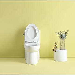 Xspracer 1-Piece 1.28 GPF High Efficiency Siphonic Single Flush Elongated Toilet in Glossy White Soft-Close Seat Included JH-T03-GW