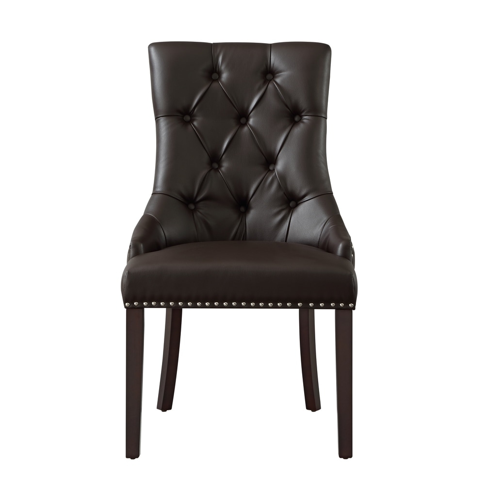 George Leather Dining Chair Tufted Nailhead Trim (Set of 2)