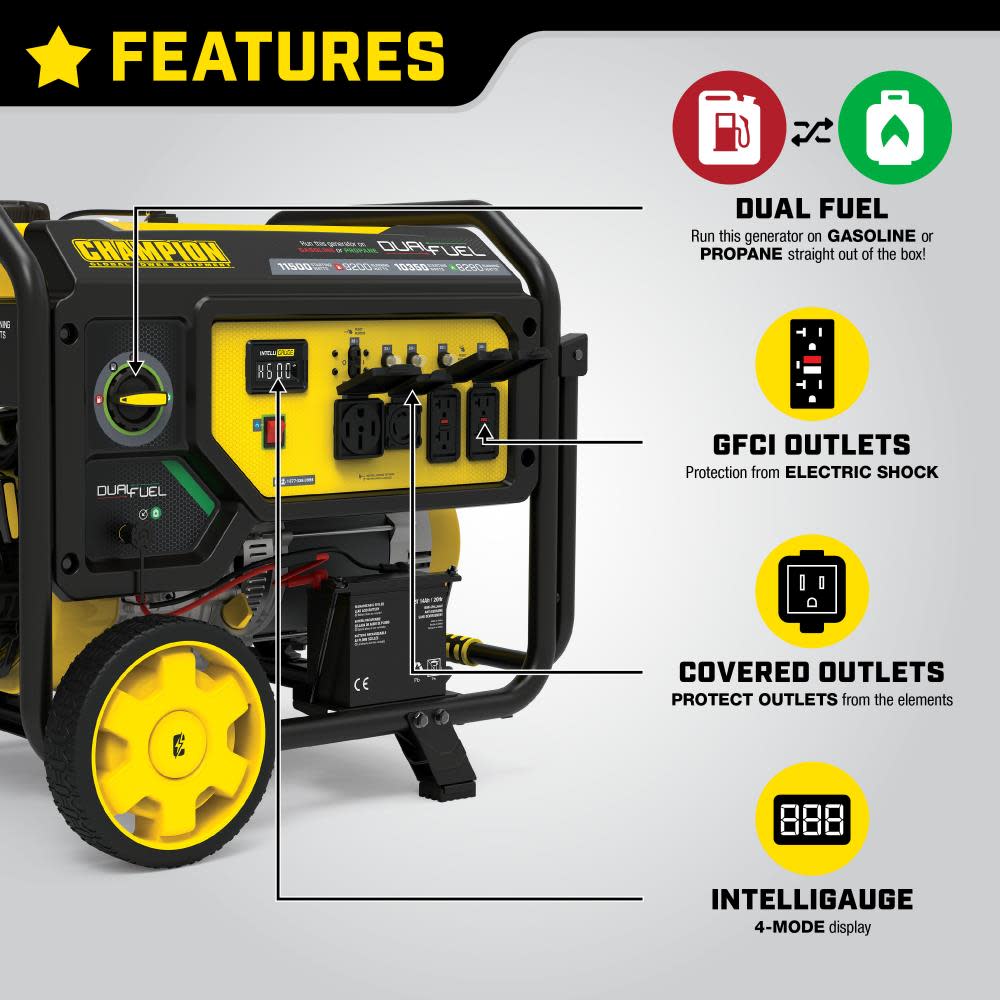 Champion 9200 Watt Dual Fuel Portable Generator with Electric Start ;