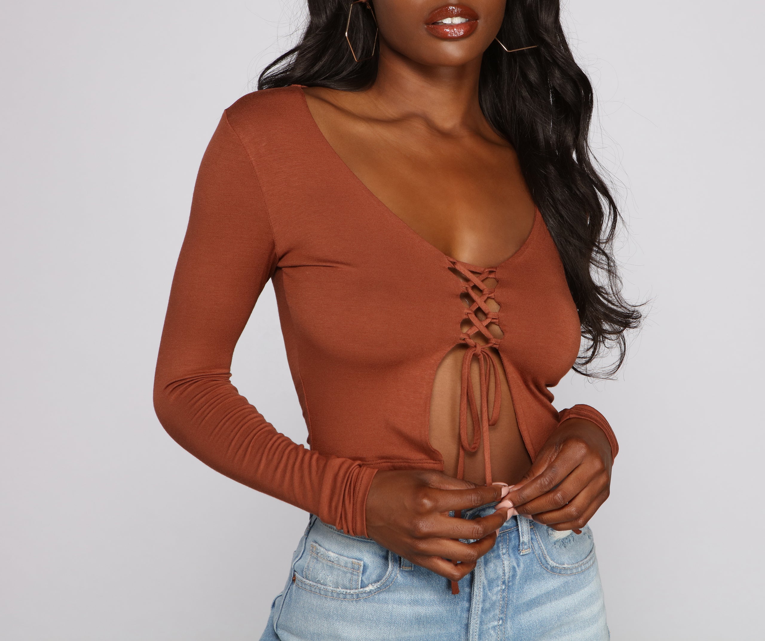 Basic Lace-Up Crop Top