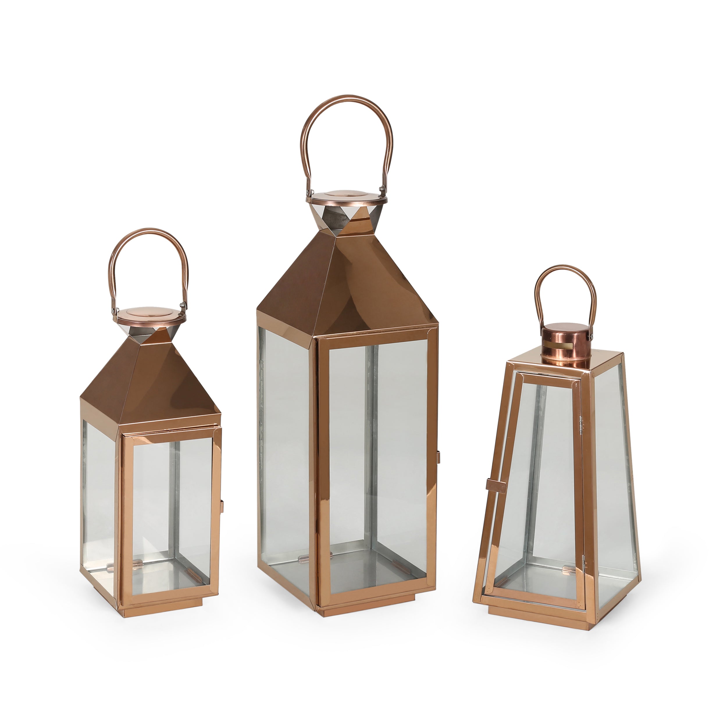 Asael Modern Stainless Steel Lantern Set