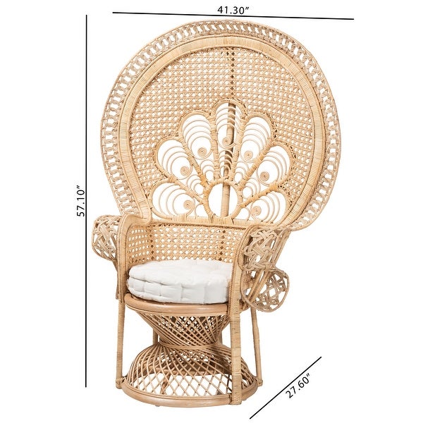 Ediva Modern Bohemian Natural Brown Rattan Peacock Accent Chair