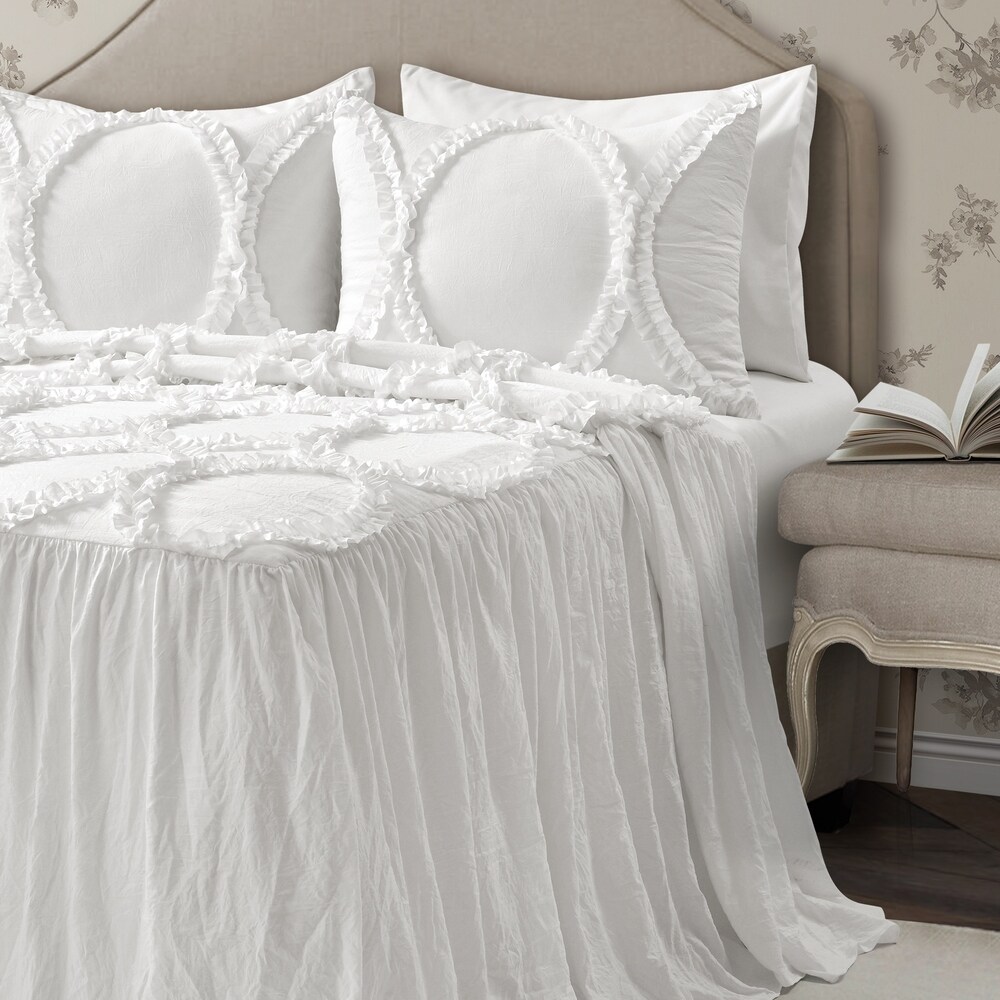 The Gray Barn Peony Grove Ruffled Embroidery 3 piece Bedspread Set