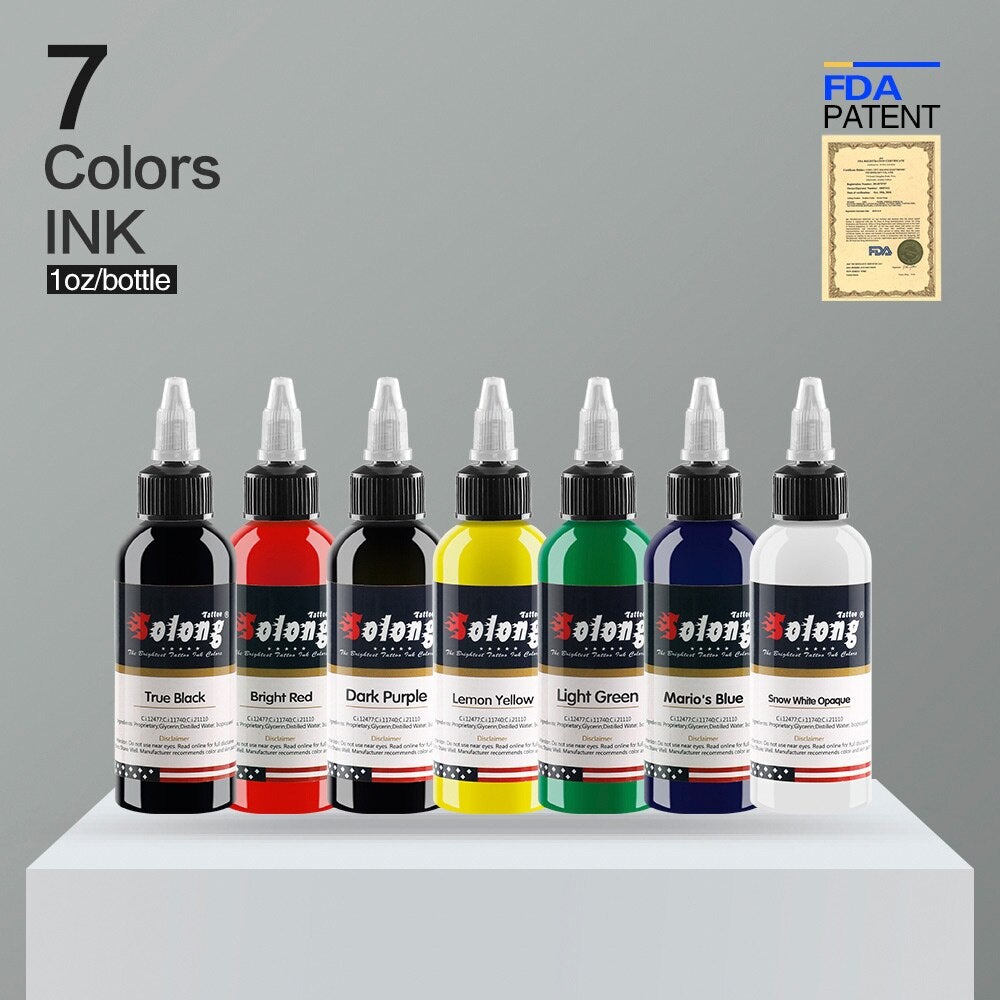 Bluerockt 7 Colors Tattoo Ink Pigment Set 1oz (30ml) x 7 bottles