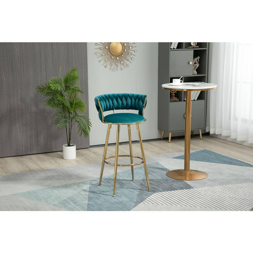 ZIRUWU 35.04 in.Teal Metal Bar Stool with Back and Footrest Counter Height Bar Chairs ZZQ-JBY721A13