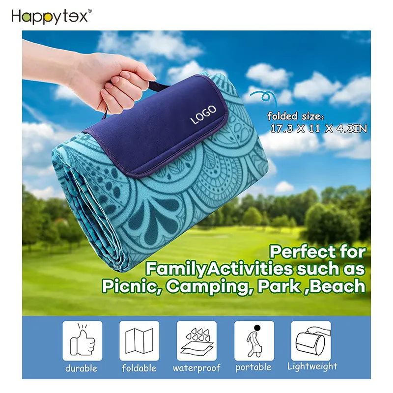 2021 Newest Outdoor Picnic Blanket Sand Proof And Waterproof Portable Pizza Mat for Camping Hiking Travel Festivals