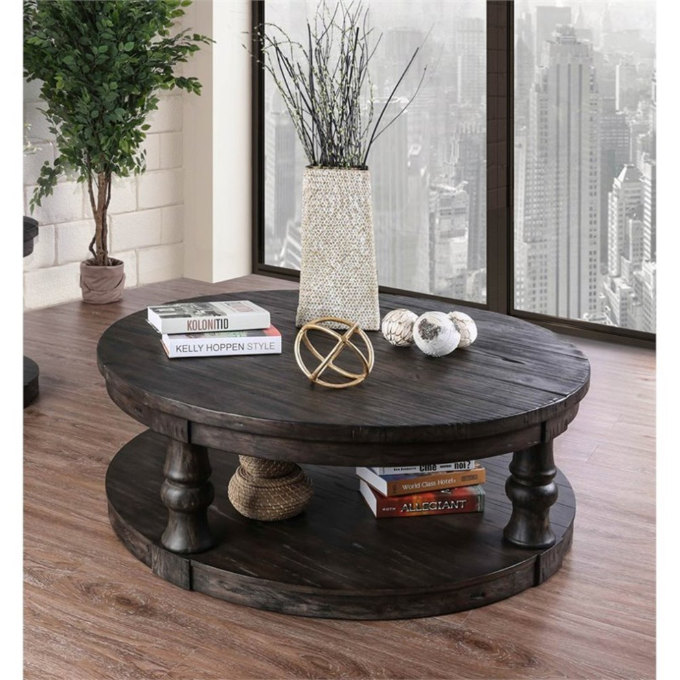 Furniture of America Joss Rustic Wood Round Coffee Table in Antique Gray   Rustic   Coffee Tables   by Homesquare  Houzz