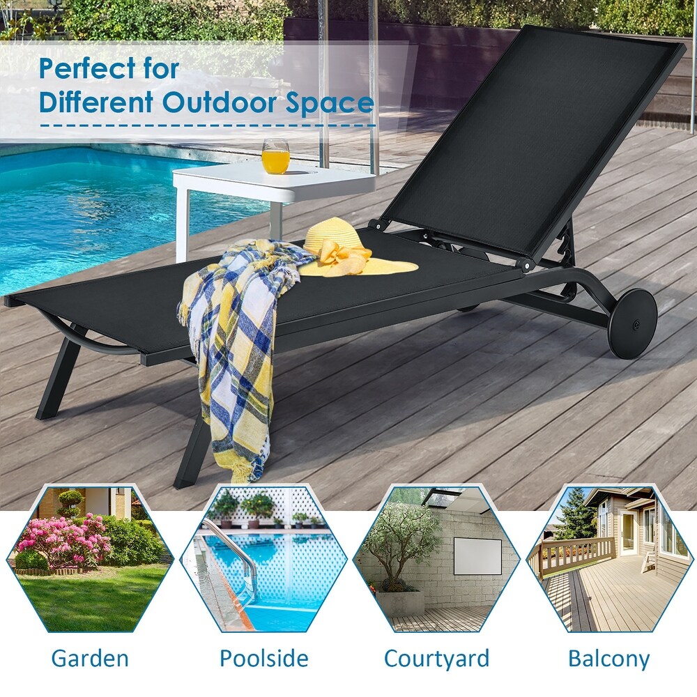 Costway Outdoor Lounge Chair Chaise Reclining Aluminum Fabric   See Details