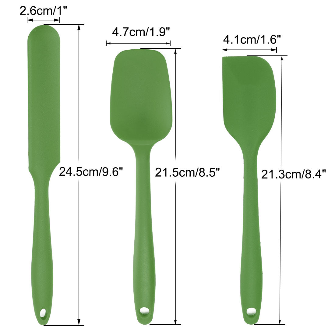 Kitchen Cooking Silicone Spatula Set Heat Resistant Scraping Baking Utensils Green 3 Pieces