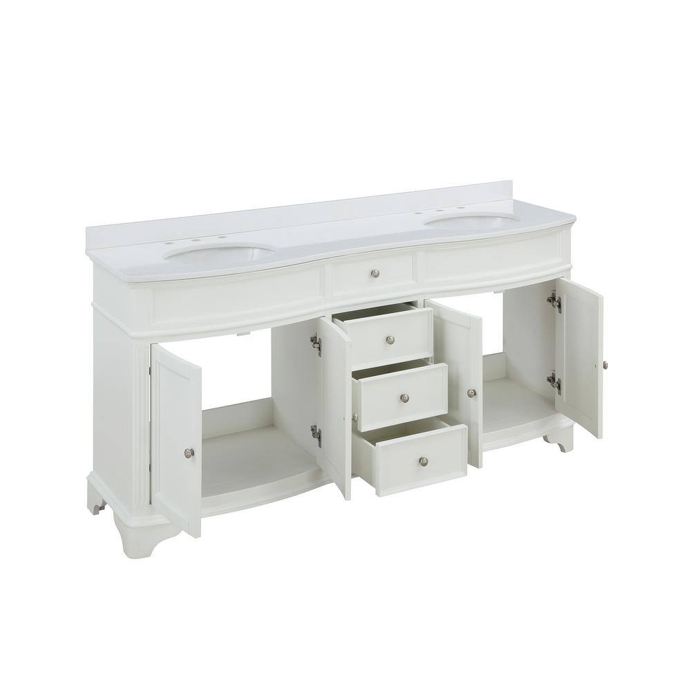 Home Decorators Collection Terryn 72 in. W x 20 in. D x 35 in. H Vanity in White with Engineered White Marble Top and White Sinks TJ-TNV7220WH