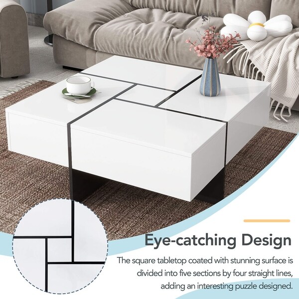 Coffee Table with 4 Hidden Storage Compartments