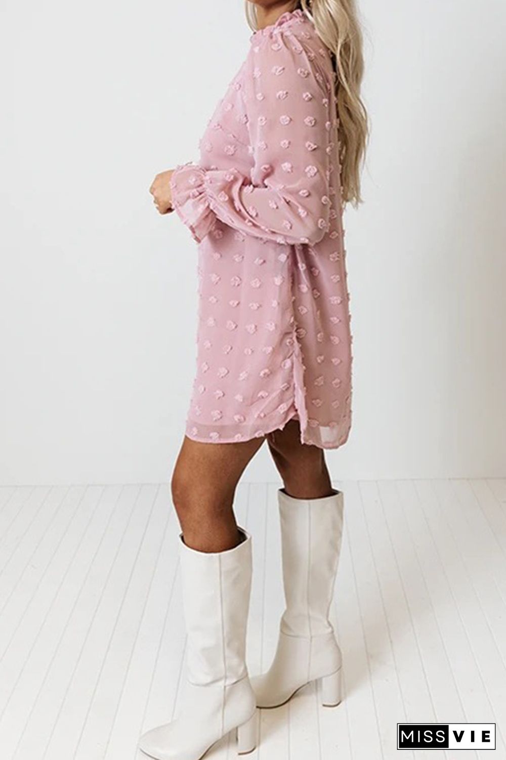 Sweet Chiffon Jacquard Bubble Long Sleeves Mini Dress Wholesale