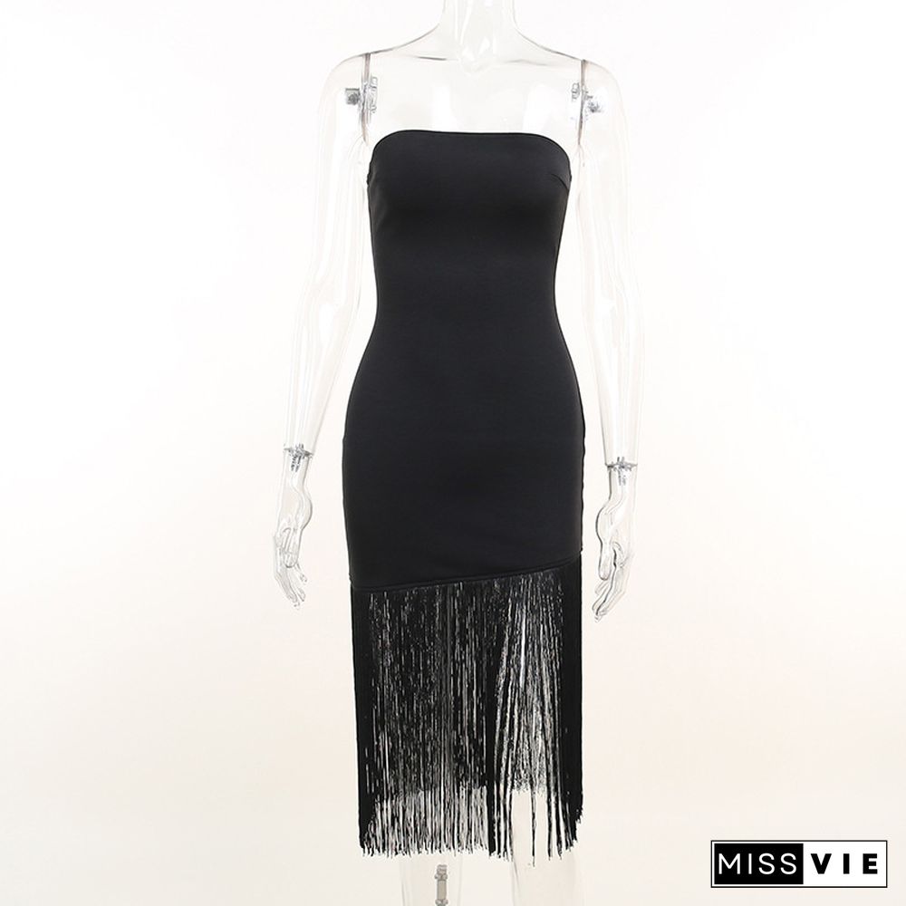 INGOO Black Fringe Sexy Tube Dress Bodycon Sleeveless Women Summer Long Dress Evening Elegant White Backless Party Club Outfits