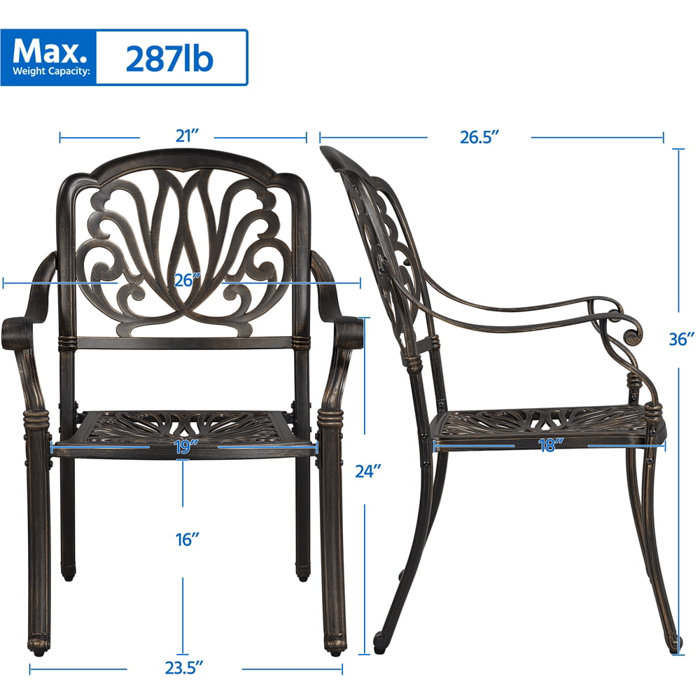 Easyfashion Outdoor Dining Chair - Aluminum Alloy - Set of 2 - Has Arms - Bronze