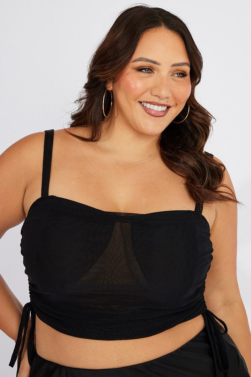 Black Singlet Mesh Top Cowl Neck