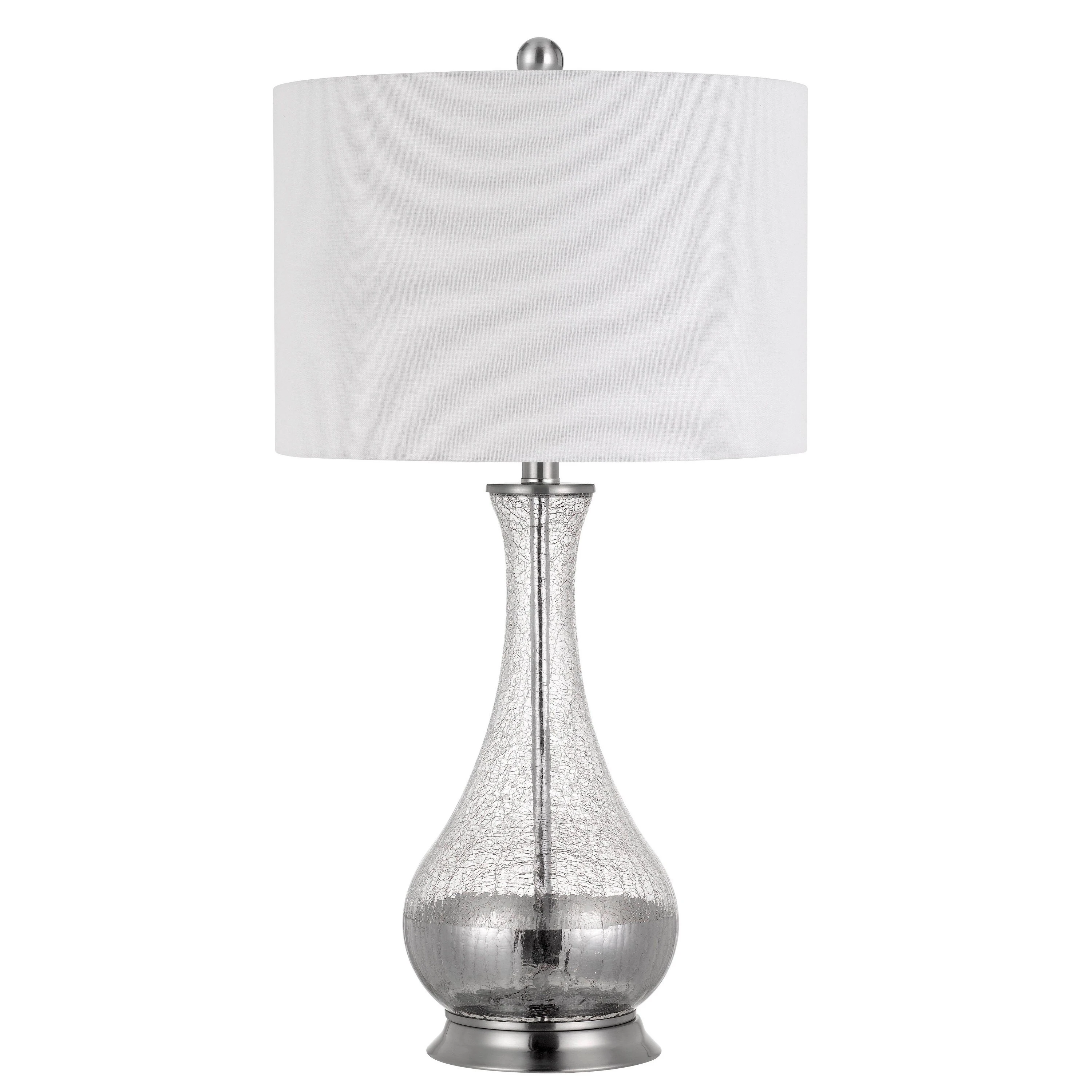 Glass Body Table Lamp with Crackled Finish， Set of 2， Silver and White