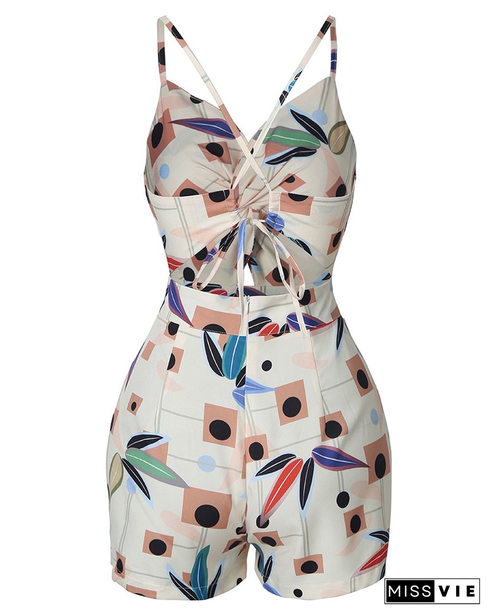 Print Spaghetti Strap Twisted Front Romper