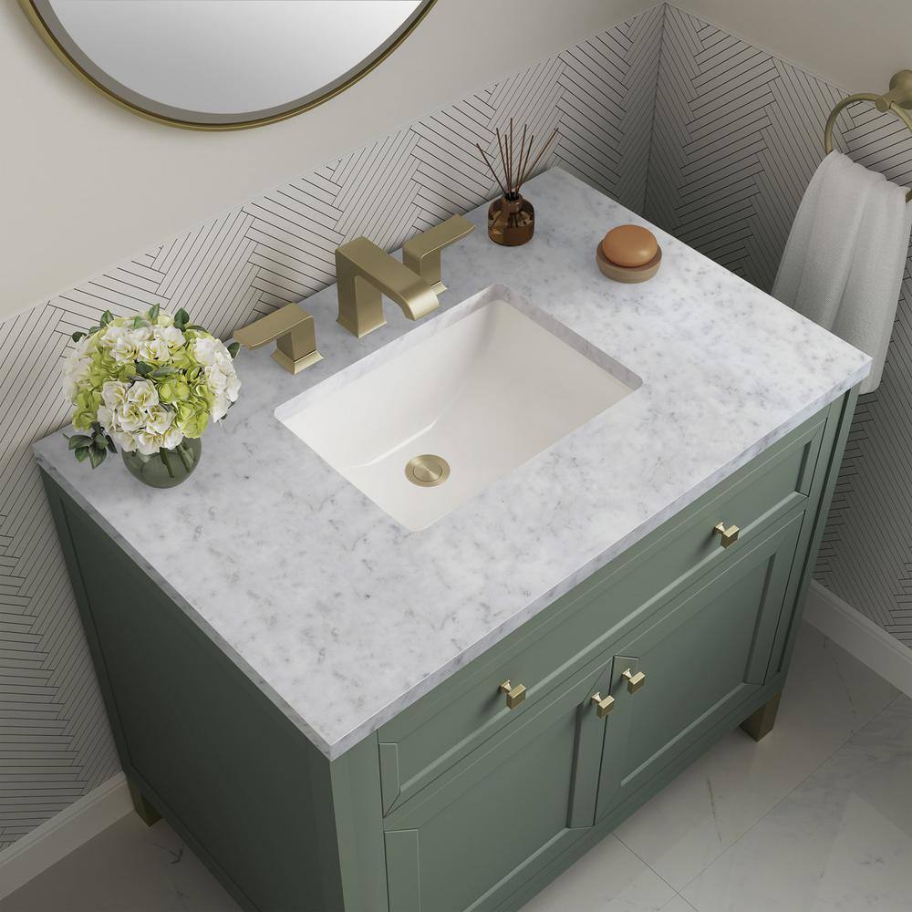 James Martin Vanities Chicago 36.0 in. W x 23.5 in. D x 34 in . H Bathroom Vanity in Smokey Celadon with Carrara Marble Marble Top 305-V36-SC-3CAR