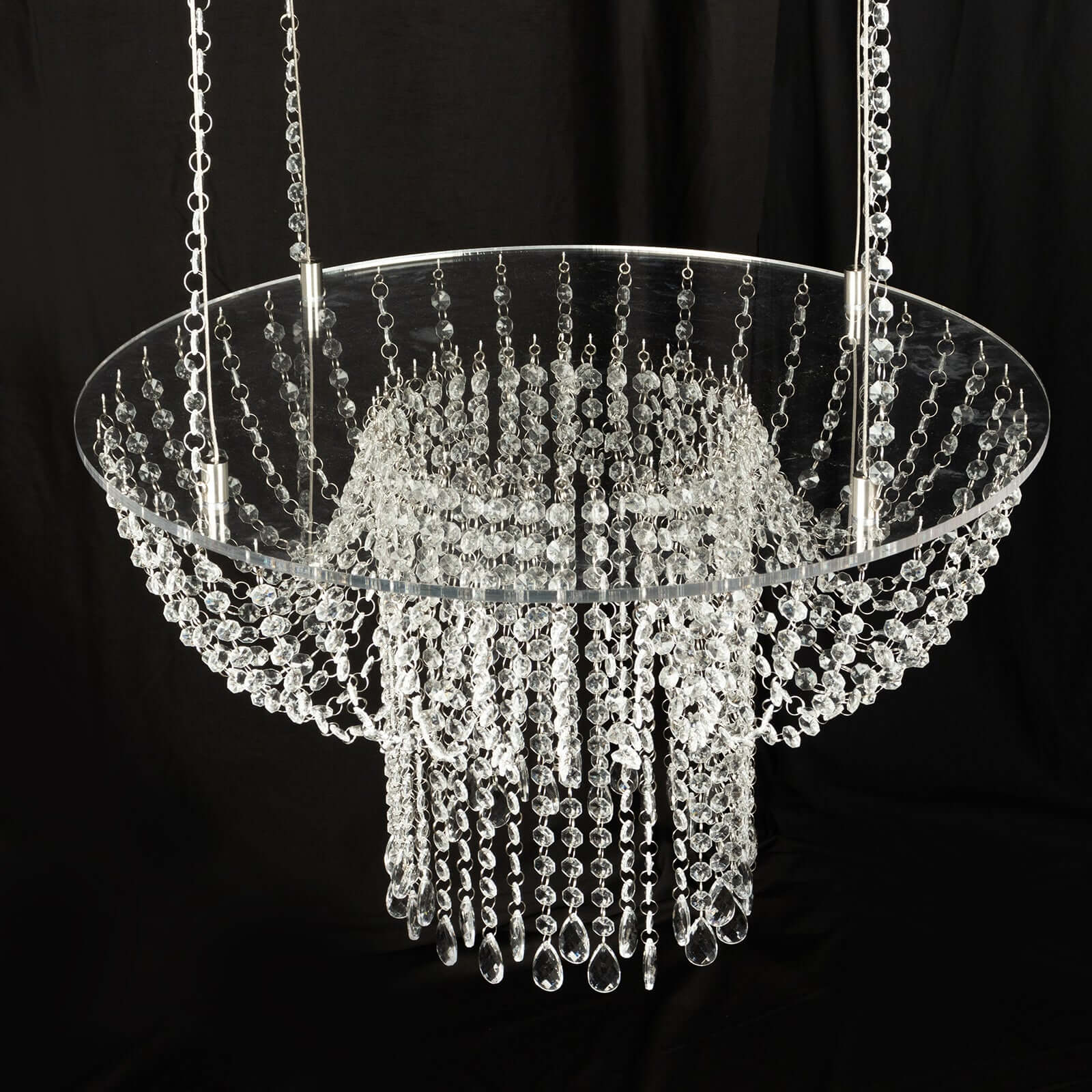 Acrylic Hanging Crystal Chandelier Cake Stand, Drape Suspended Wedding Cake Swing With 5ft Steel Wire String Bead Chains - 25