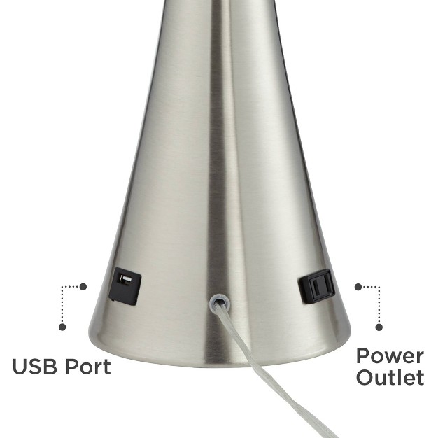 Tall Set Of 2 Brushed Nickel With Usb And Outlet White Drum Shade For Bedroom Living Room House Bedside