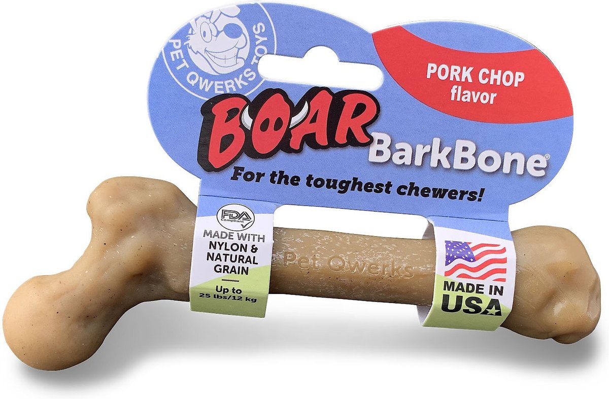 Pet Qwerks Boar BarkBone Porkchop Flavor Tough Dog Chew Toy