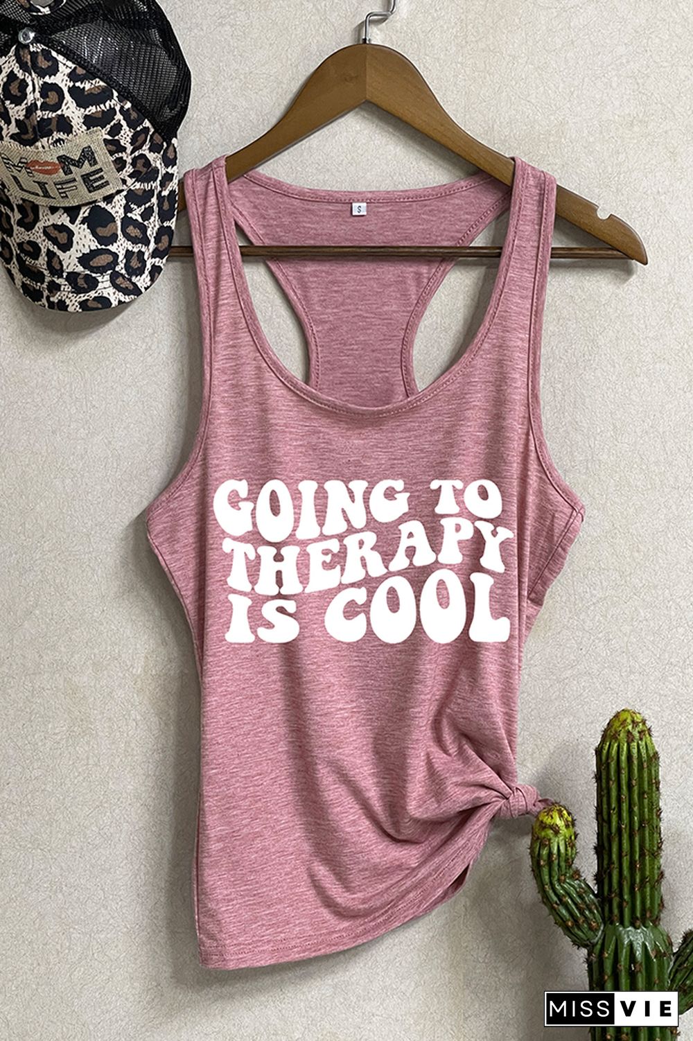 Going to Therapy is Cool Letter Print Graphic Tank Top