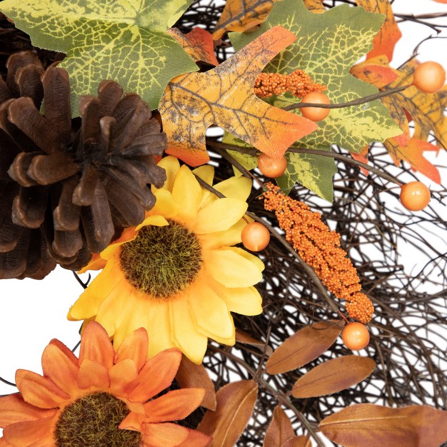 Northlight Sunflowers And Pine Cones Fall Artificial Thanksgiving Wreath 24 inch Unlit