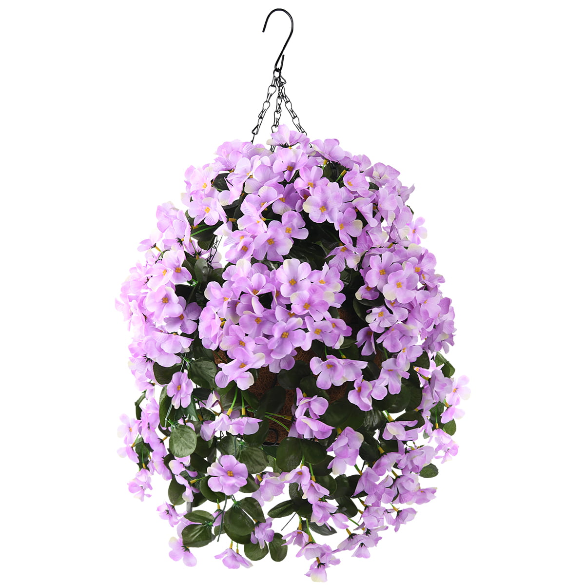 Artificial Hanging Flowers in Basket for Patio Garden Decor,Artificial Hanging Plant in Basket,Coconut Lining Hanging Basket with Begonia for The Decoration of Outdoor and Indoor(Light Purple)