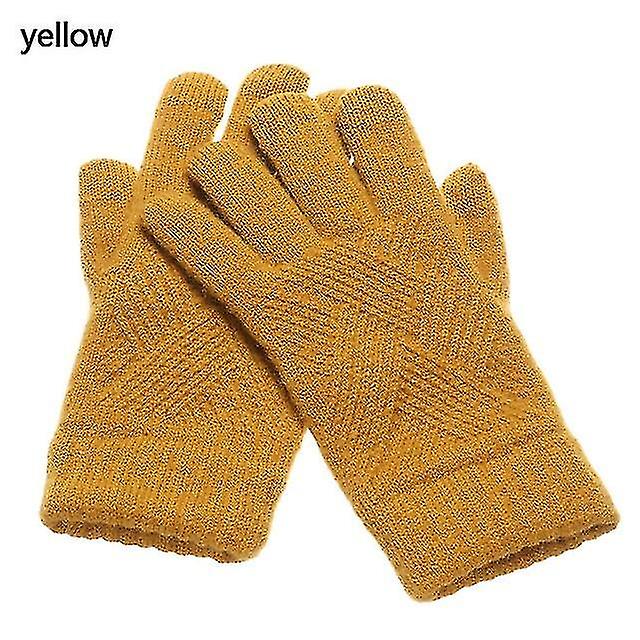 Winter Warm Knitted Full Finger Touch Screen Mittens Woolen Winter Warm Thick Warm Women Cycling Driving Gloves