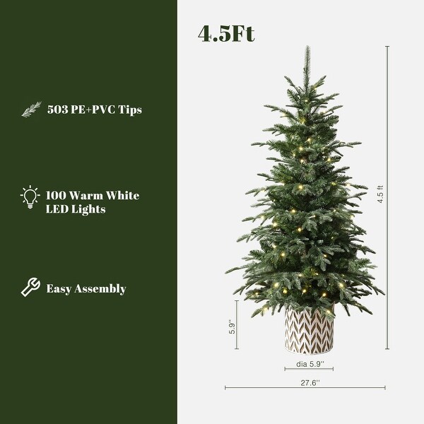 4.5Ft PreLit Green Slender Fir Potted Artificial Christmas Tree