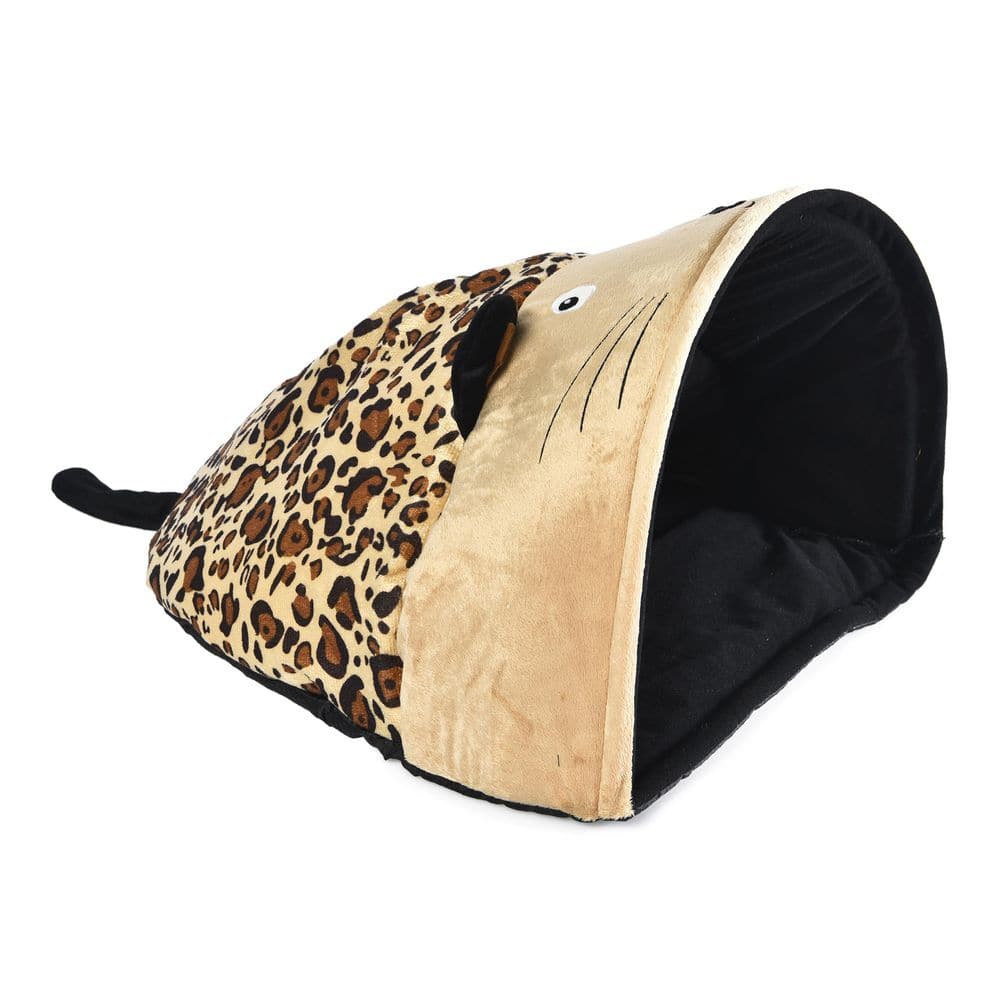 CAT CRAFT Plush Cave Cat Bed with Crinkle Sound, Cheetah 40533