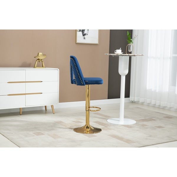 Bar Stools with Footrest and Base Swivel Height Adjustable Mechanical Lifting Velvet， Golden Leg，Easy Assemble