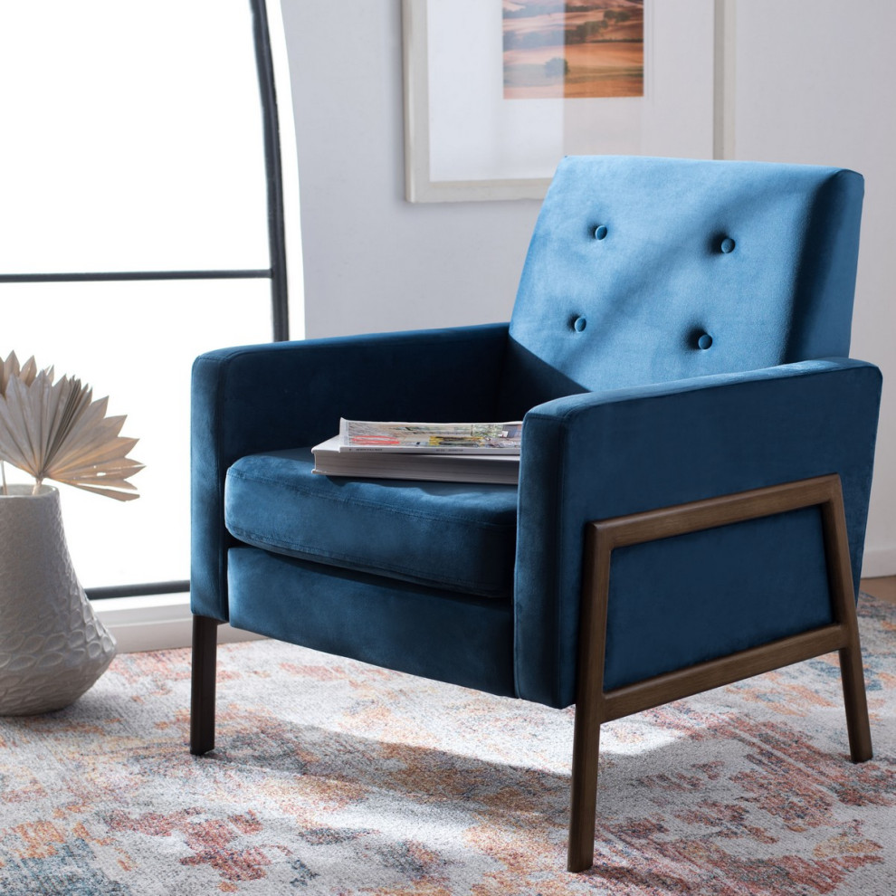 Donald Sofa Accent Chair Blue Velvet   Contemporary   Armchairs And Accent Chairs   by Peachtree Fine Furniture  Houzz