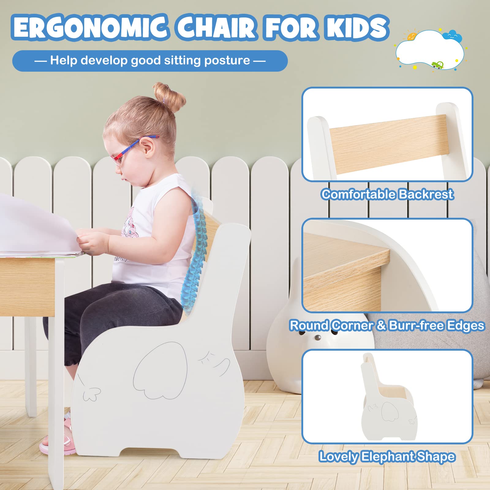 Costzon Kids Table and Chair Set, 4 in 1 Wooden Activity Table & 2 Chairs