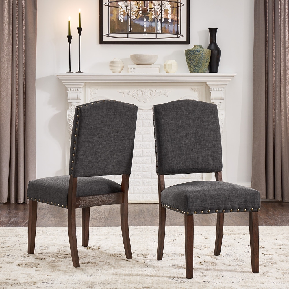 Benchwright Linen look Side Chair with Nailhead Trim (Set of 2) by iNSPIRE Q Artisan