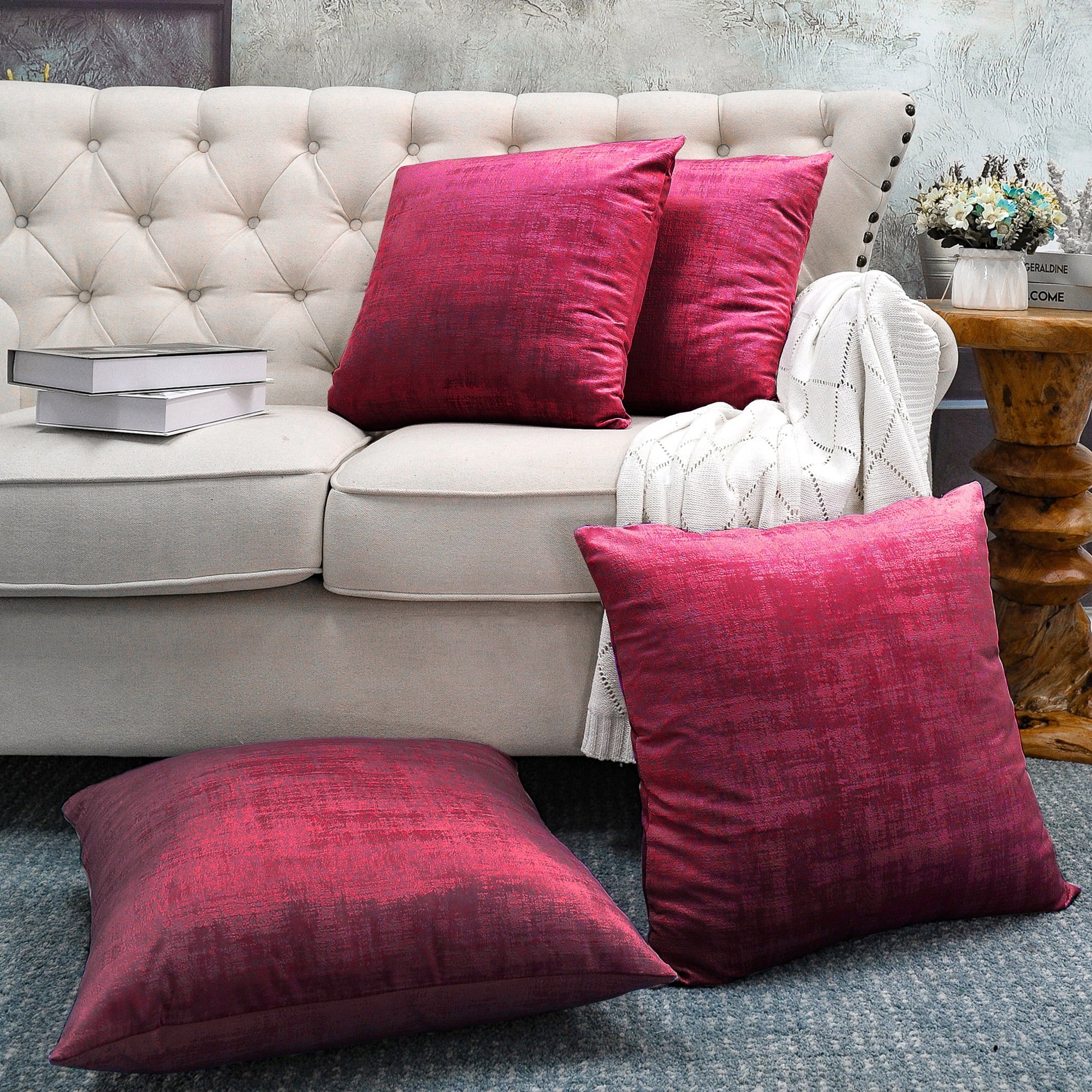 Home Soft Things Textured Velvet 4 Piece Pillow Shell Set - Tango Red - 20