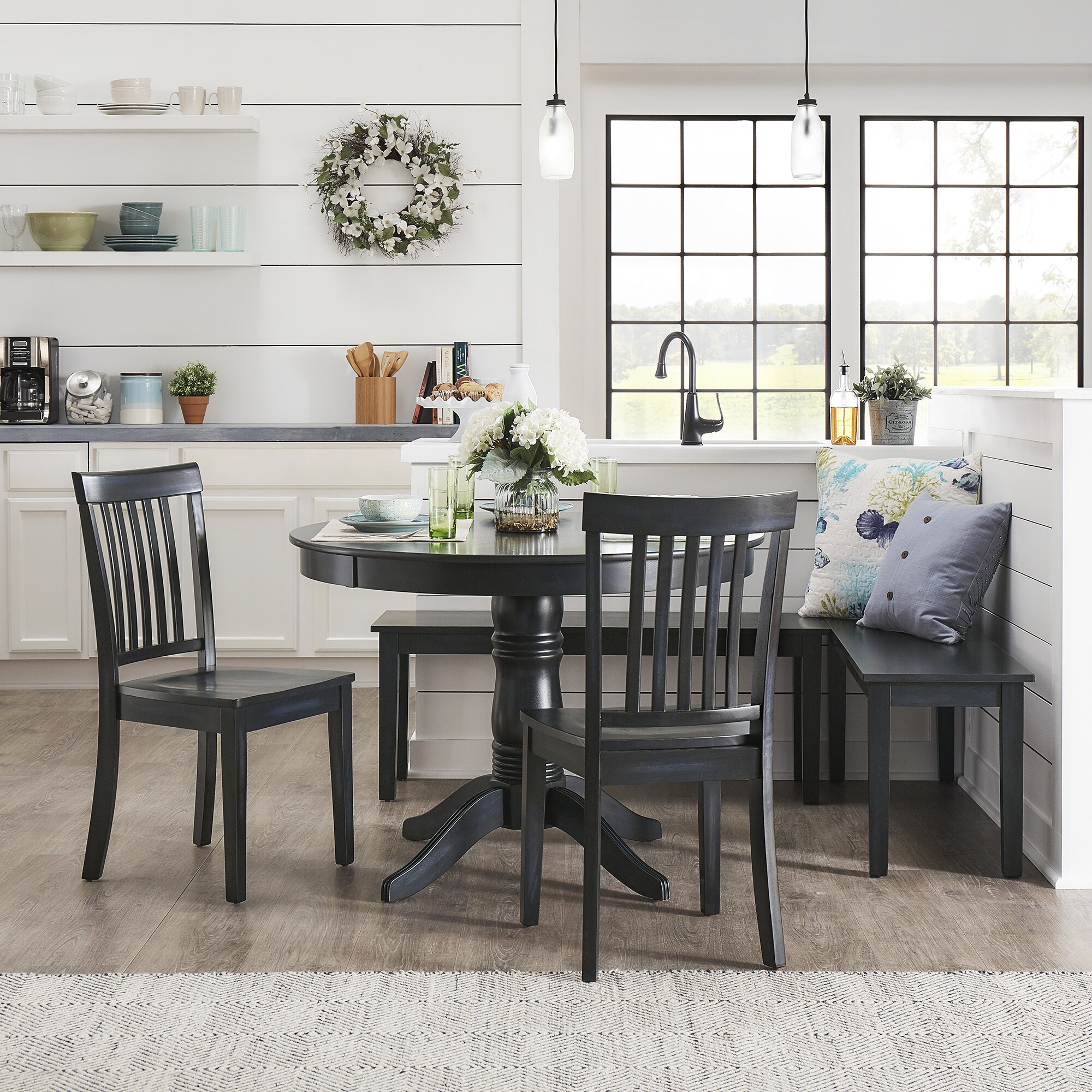 Wilmington II Round Pedestal Base Antique Dark Denim Breakfast Nook Set by iNSPIRE Q Classic