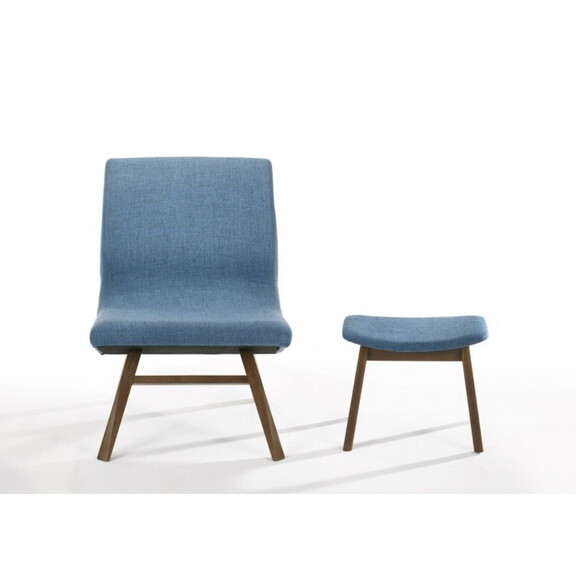 Modrest Whitney Modern Blue   Walnut Accent Chair ...