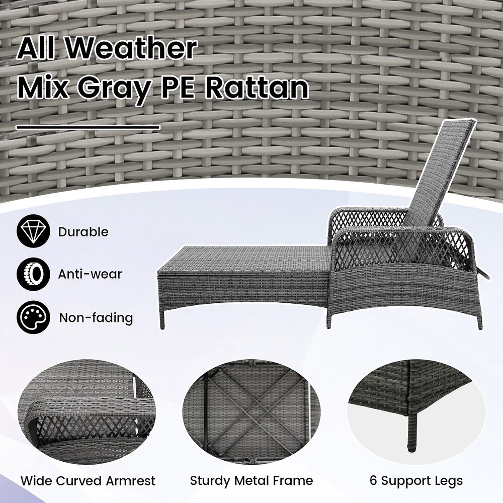 Gymax Patio Rattan Chaise Lounge Outdoor PE Wicker Sun Lounger w/