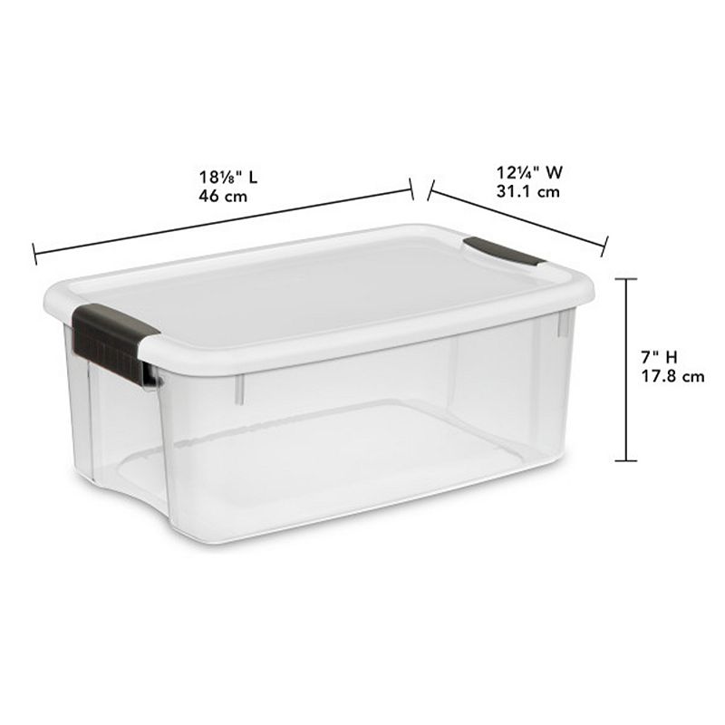 Sterilite 18 Qt Clear Plastic Stackable Storage Bin W/ White Latch Lid， (6 Pack)