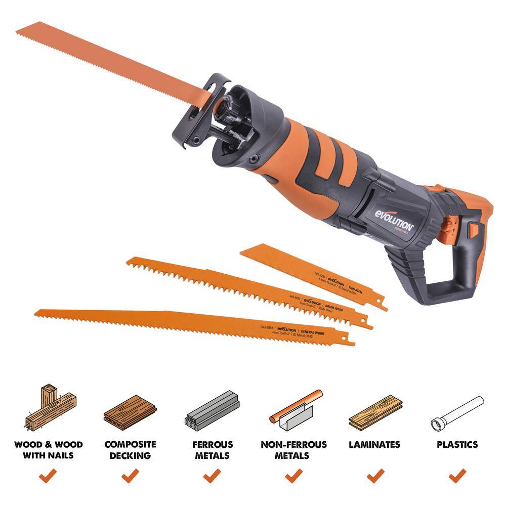 Evolution Power Tools 7 Amp Multi-Material Reciprocating Saw with 4-Blades R230RCP