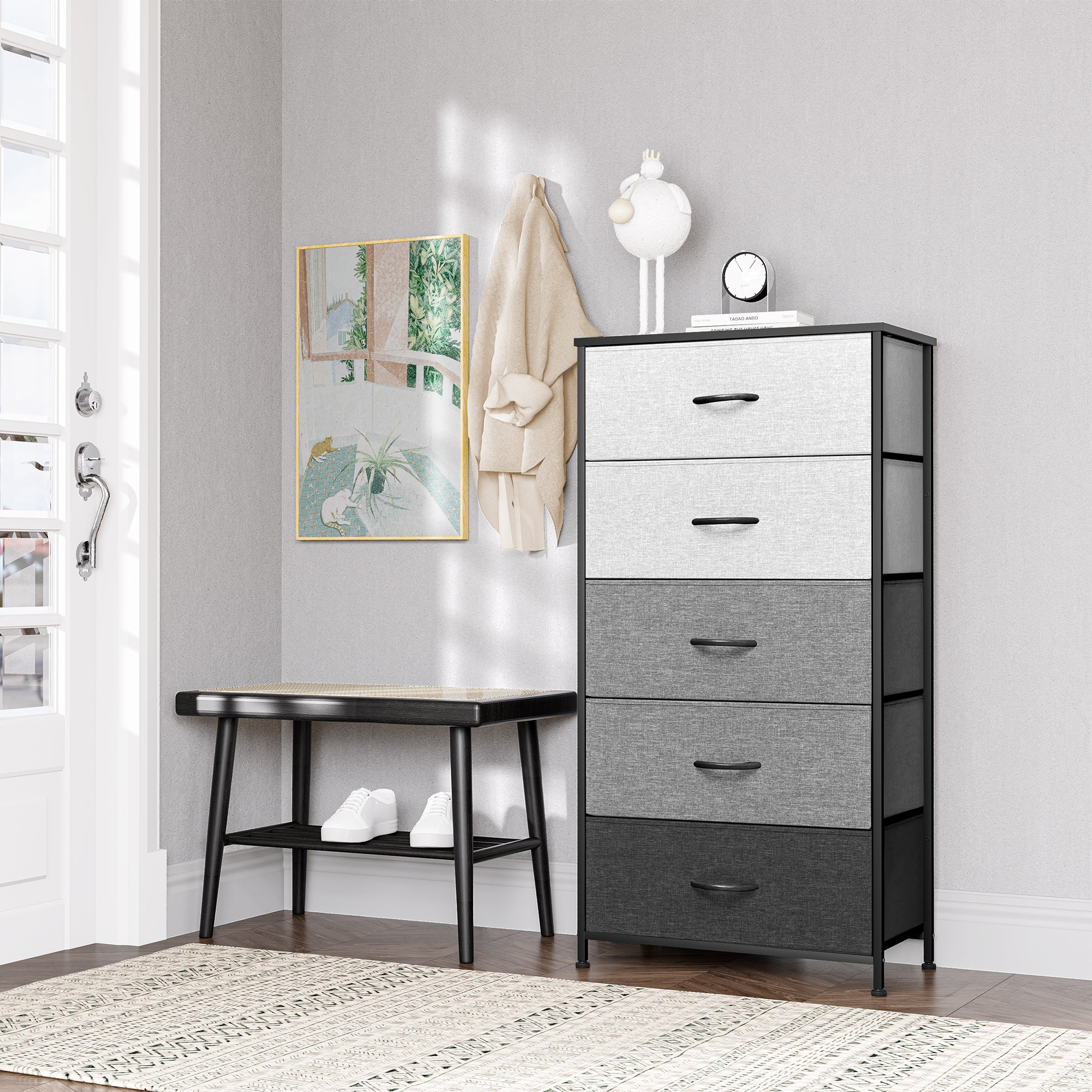 Vredhom 5 Drawers Vertical Dresser Storage Tower  in Gray & Black