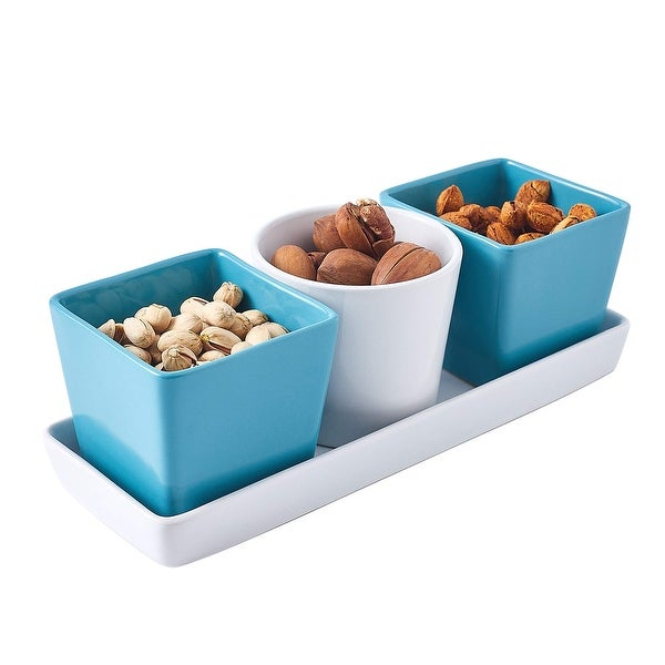 4-Piece Ceramic Tray with Three compartment serving Bowl Dishes