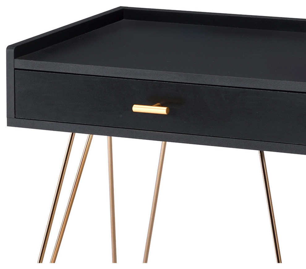 23.5 quot1 Drawer End Table With Hairpin Legs  Black and Copper   Midcentury   Side Tables And End Tables   by VirVentures  Houzz