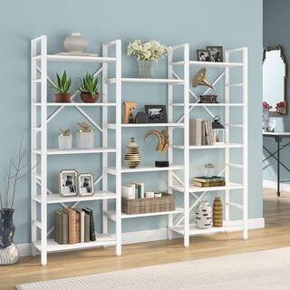 Tribesigns Earlimart 70.9 White Wood Triple Wide 5-Shelf Bookcase Industrial Etagere Large Open Bookshelf for Display TJHD-HOGA-C0292