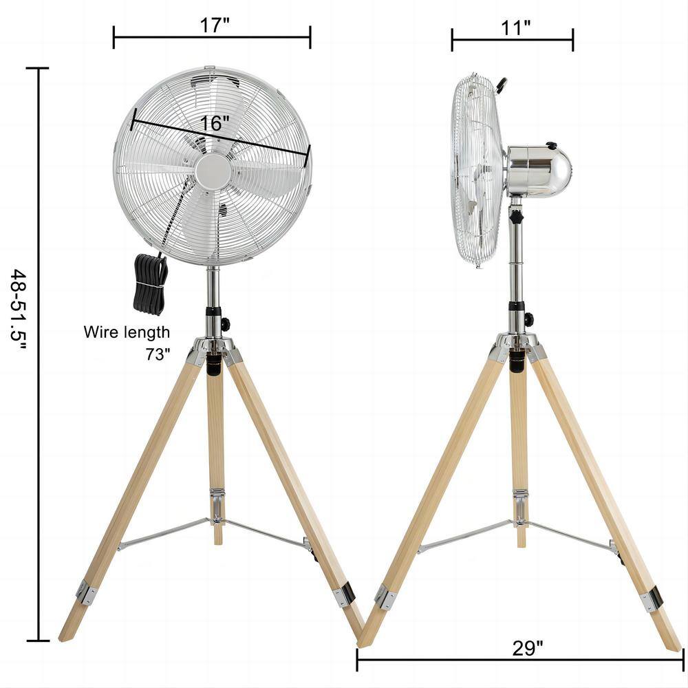 dubbin Vintage Tripod Fan: Retro Style Stand Fan for Home Air Circulation with 3 Speeds and Adjustable Height Silver - 16 in. FXFAN-7024