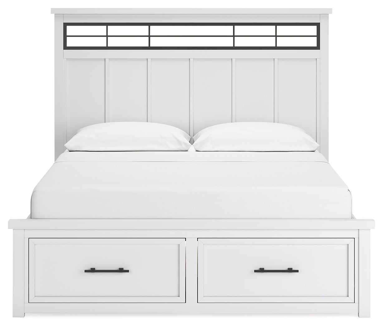 (Online Special Price) Ashbryn White/Natural California King Panel Storage Bedroom Set with Dresser and Mirror