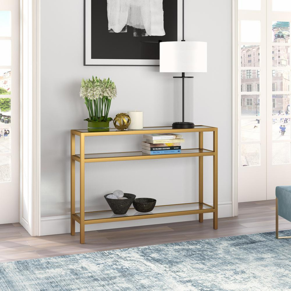 Sivil 42  x27 x27Wide Rectangular Console Table in Brass   Contemporary   Coffee Tables   by BisonOffice  Houzz